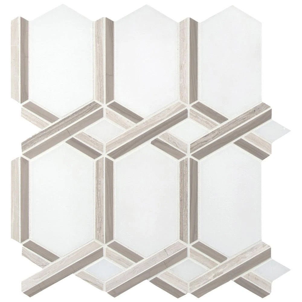 13 in. x 11.81 in. Polished Marble Mesh-Mounted Mosaic Tile P604