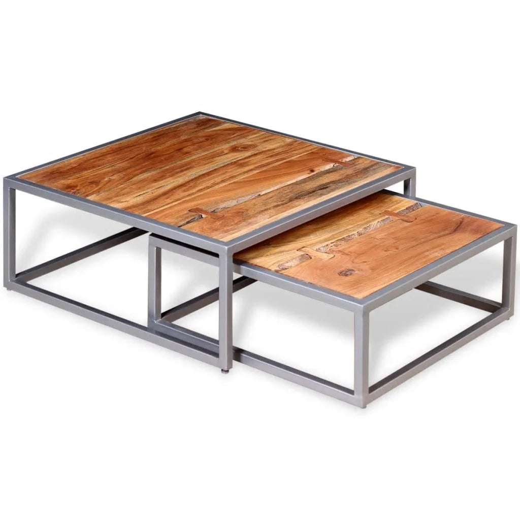 Two Piece Solid Acacia Wood Coffee Table Set I511579