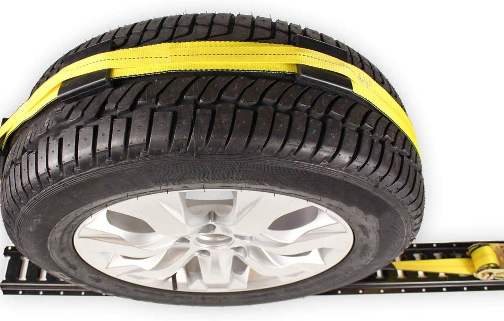 4 Wheel Straps with E-Track Fittings and 3 Rubber Blocks, 11’ x 2” Ratchet Strap, Pack of 2 G655