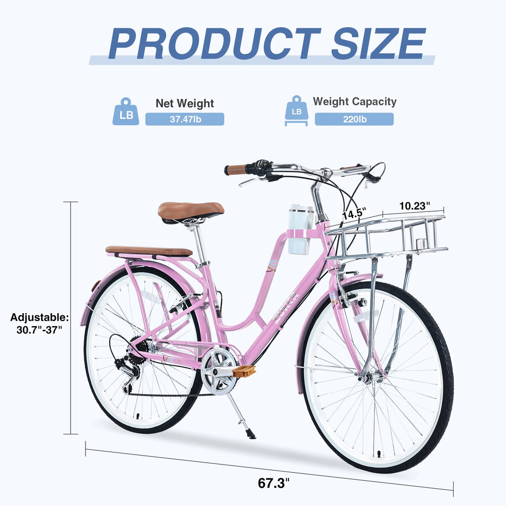 26 inch 7 Speed Pink Cruiser Bike B15814