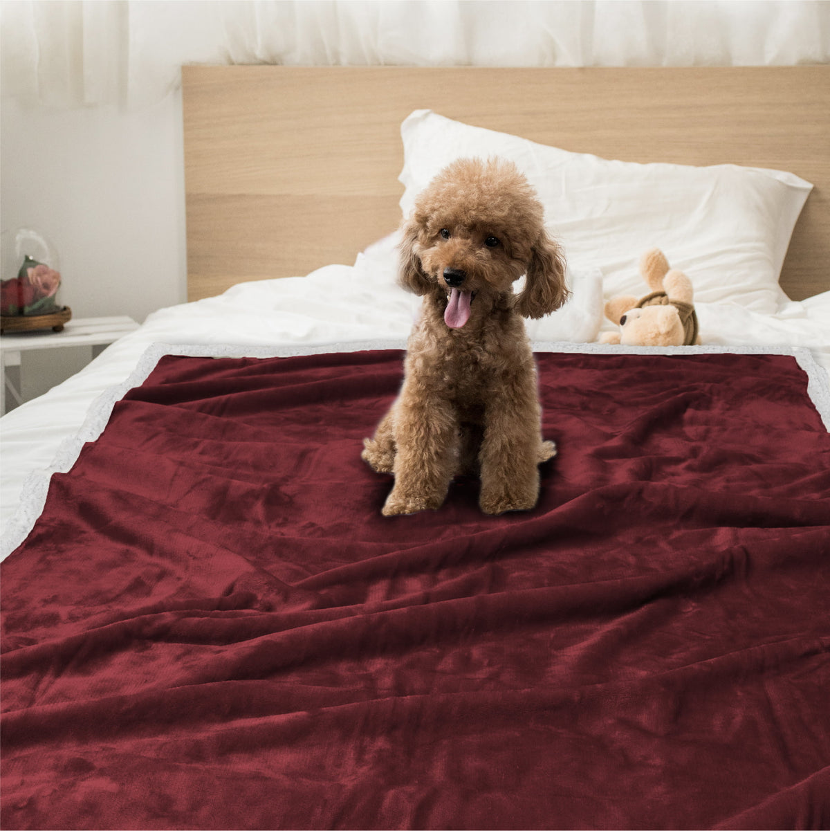 Waterproof Sherpa Fleece Dog Blanket 60x40 Wine Red N4140