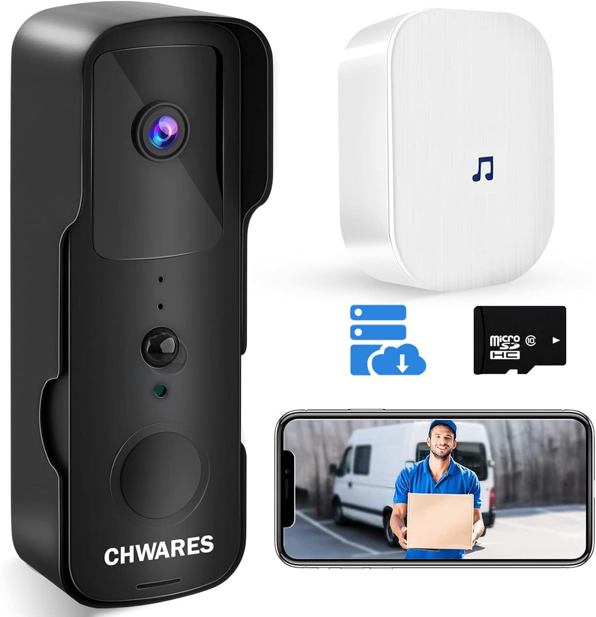 White Video Doorbell Camera Wireless WiFi 1080P HD Night Vision 2-Way Talk Motion Detection B89042