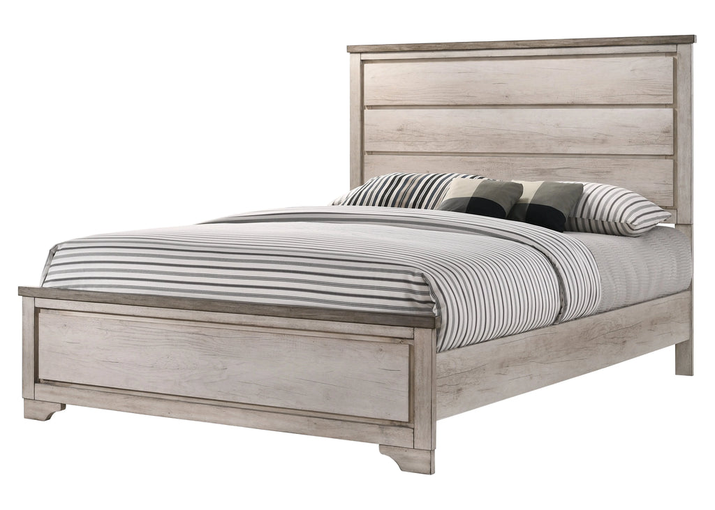 5pc Queen Size Bed Dresser Mirror Nightstands Set Beige Wooden Bedroom Furniture C10437