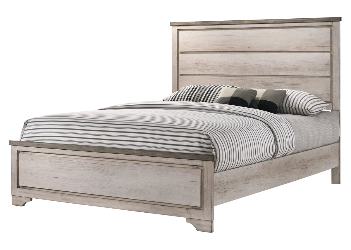 5pc Queen Size Bed Dresser Mirror Nightstands Set Beige Wooden Bedroom Furniture C10437