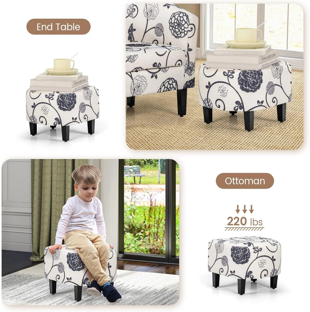 Accent Chair with Ottoman Set Upholstered Barrel Chair with Footrest V7371