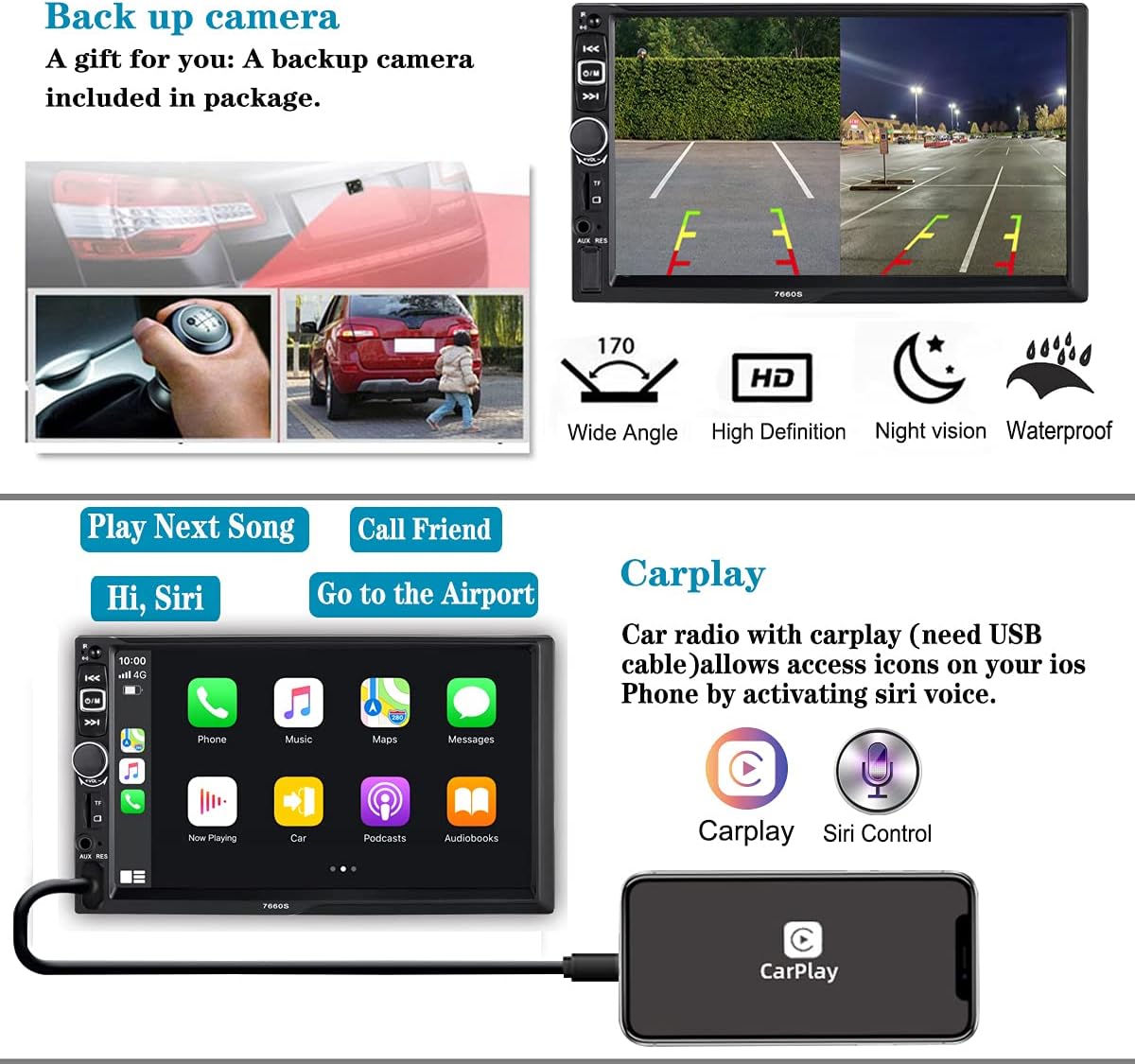 7-Inch Double Din Car Stereo Receiver with Touchscreen M710027