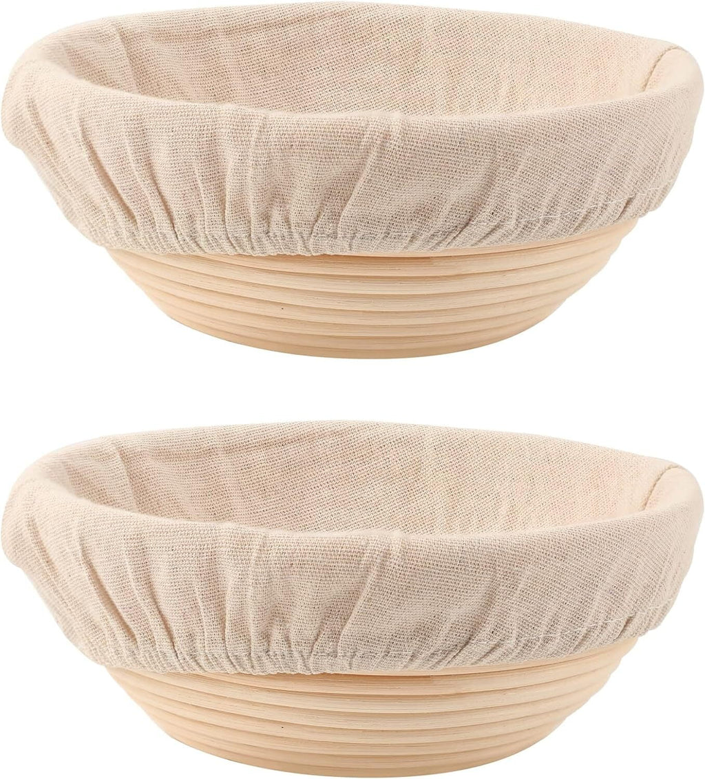 Round Bread Dough Proofing Rattan Baskets (Set of 2, 9 inch) with Liners K63233