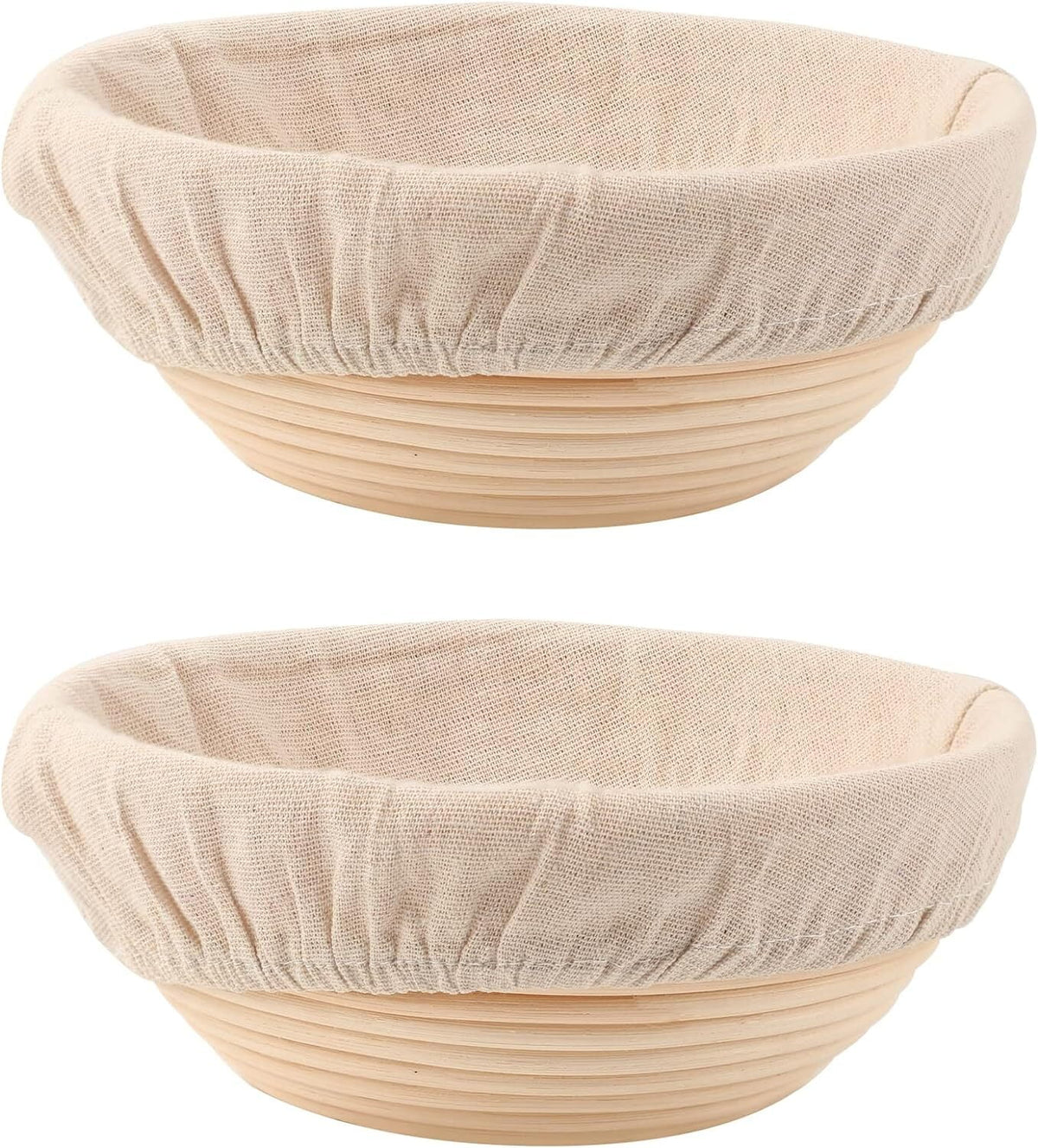 Round Bread Dough Proofing Rattan Baskets (Set of 2, 9 inch) with Liners K63233