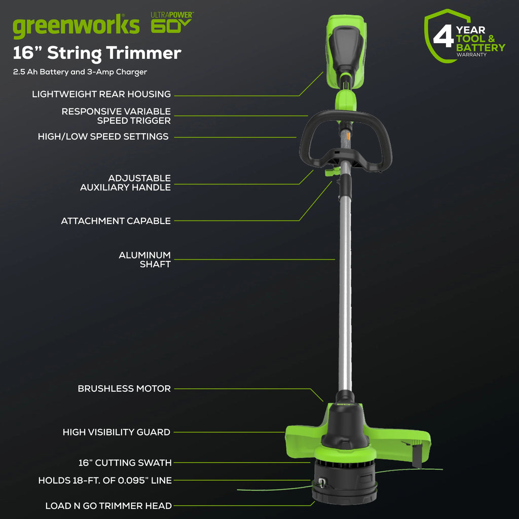 60V 16 String Trimmer & 630 CFM 170 MPH Blower Combo Kit with 2.5Ah Battery & 3 Amp Charger X7104