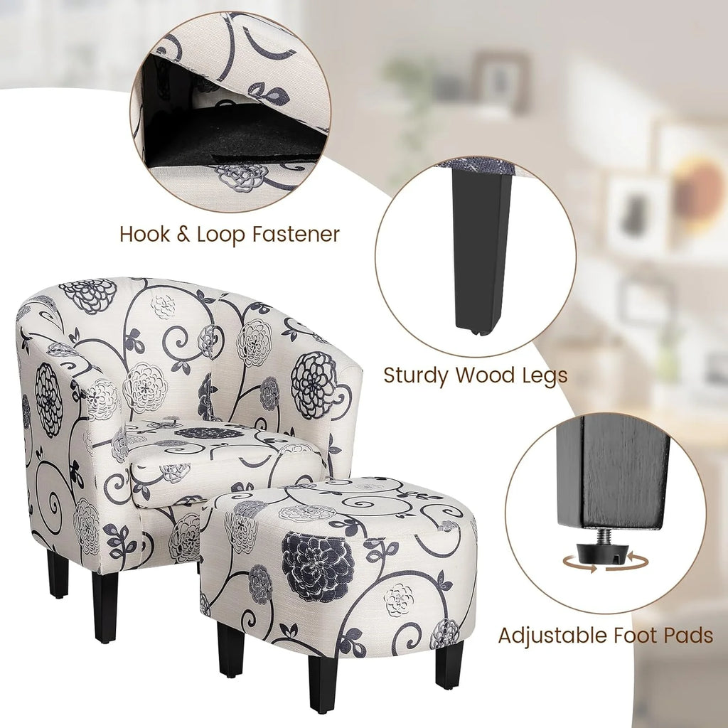 Accent Chair with Ottoman Set Upholstered Barrel Chair with Footrest V7371