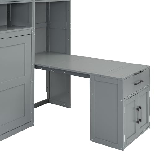 Grey Wooden Twin Murphy Bed with Storage Cabinet and Desk C808681