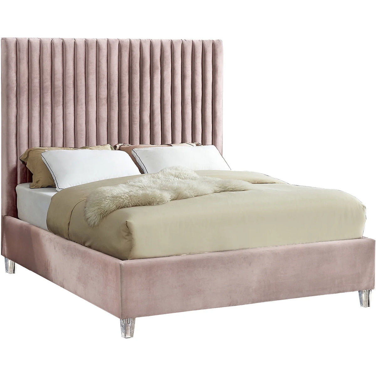 Pink Velvet King Bed A64548