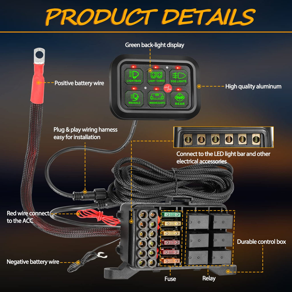 6 Gang Switch Panel Automatic Dimmable LED Car Switch Button Touch Switch Box U340