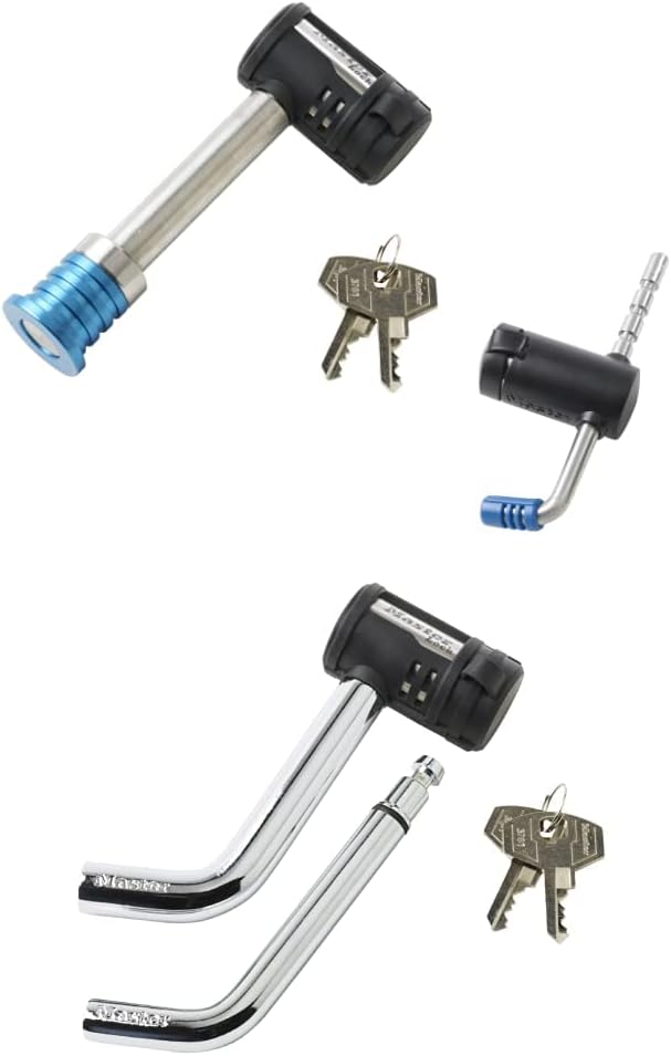 Stainless Steel Barbell Receiver and Adjustable Coupler Lock Set & Universal Trailer Hitch Lock, Black Pack of 2 J525