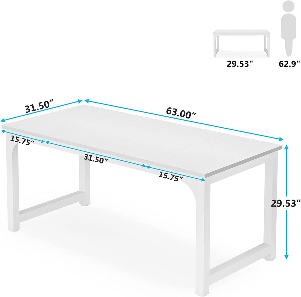63"L x 31.5"W White Executive Desk Workstation C704