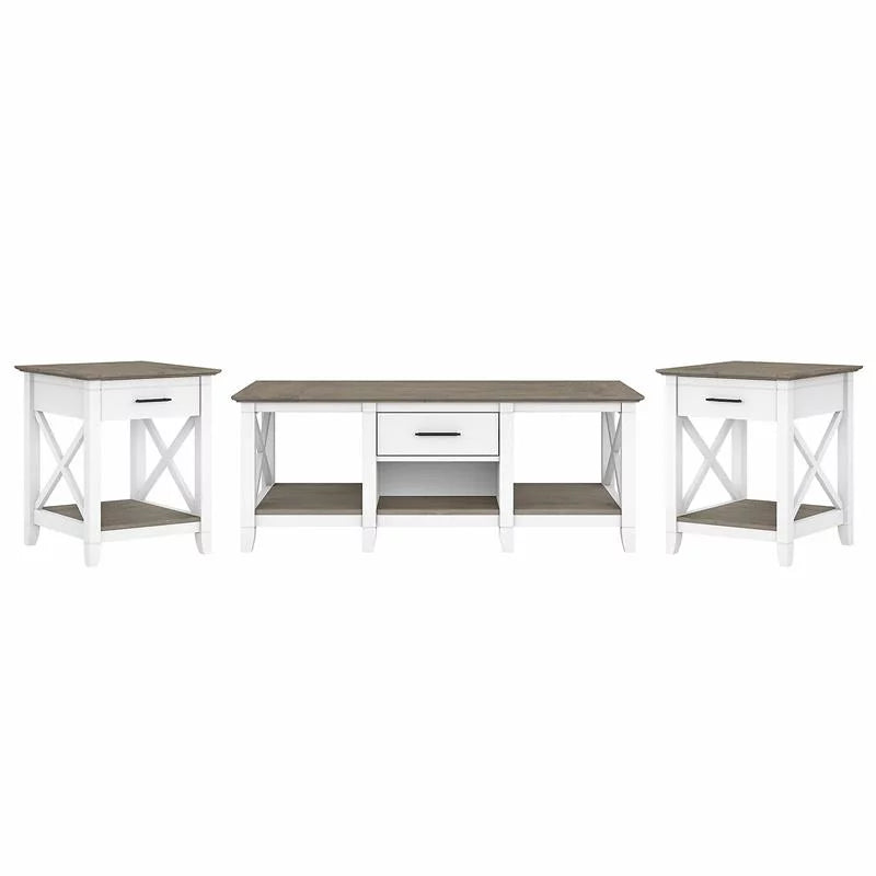 White and Gray Engineered Wood Coffee Table with End Tables U86312