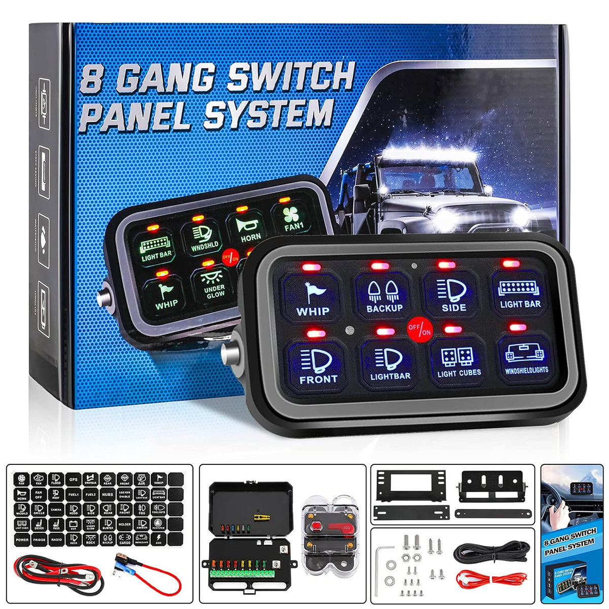 6 Gang Switch Panel with Electronic Relays, Waterproof Pack of 2 J637013