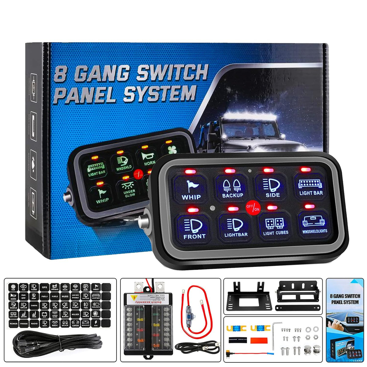 6 Gang Switch Panel with Electronic Relays, Waterproof Pack of 2 J637013