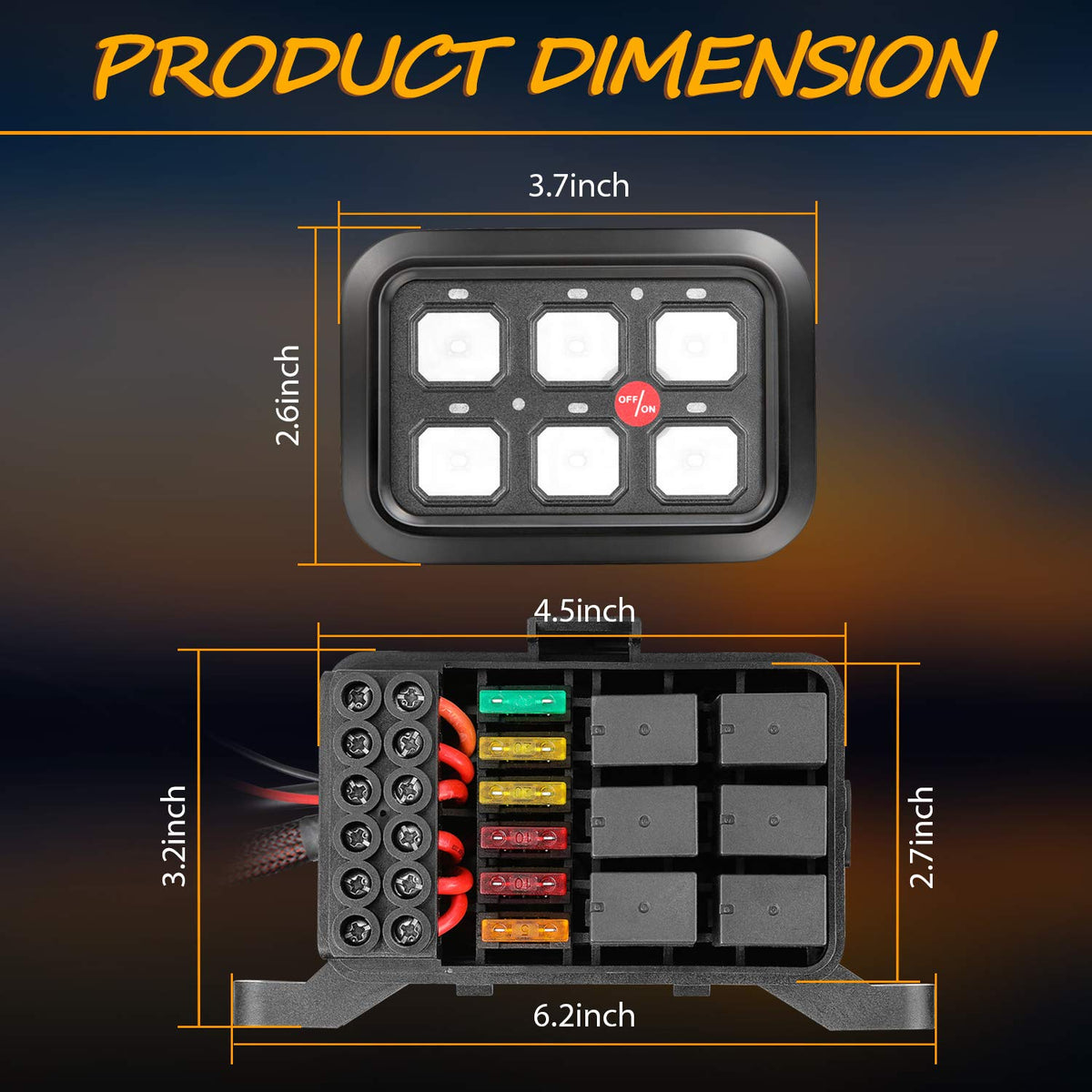 6 Gang Switch Panel Automatic Dimmable LED Car Switch Button Touch Switch Box U340