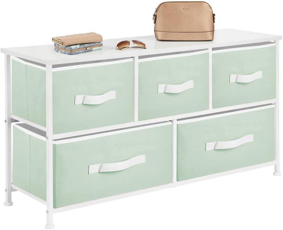 5 Removable Fabric Drawers Light Yellow White Storage Dresser F72052