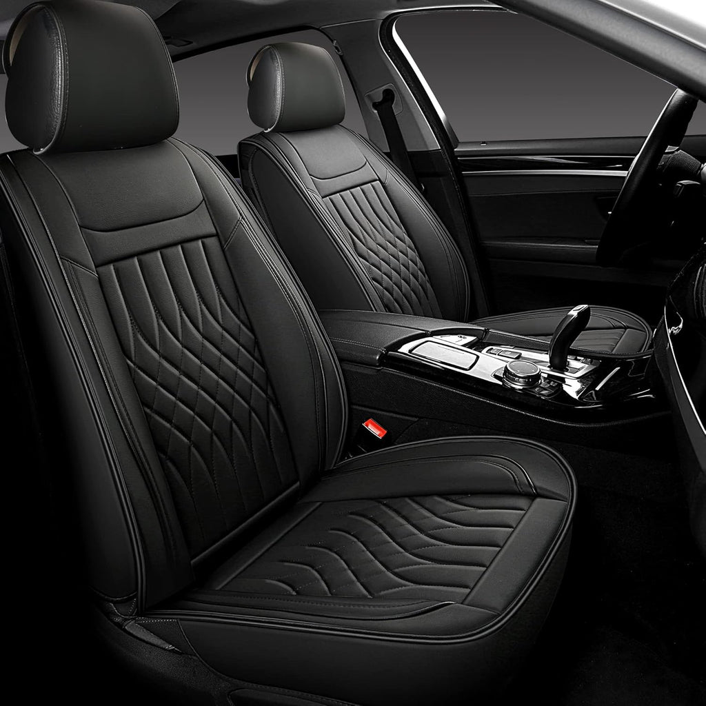 Black and Red Leather Car Seat Covers Full Set V44090