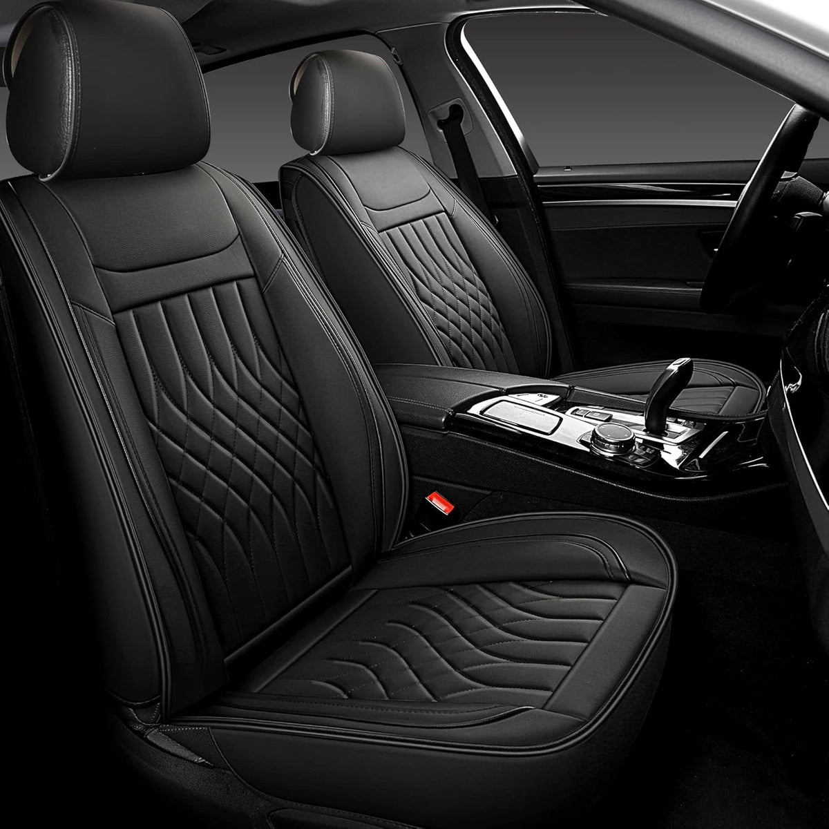 Black and Red Leather Car Seat Covers Full Set V44090