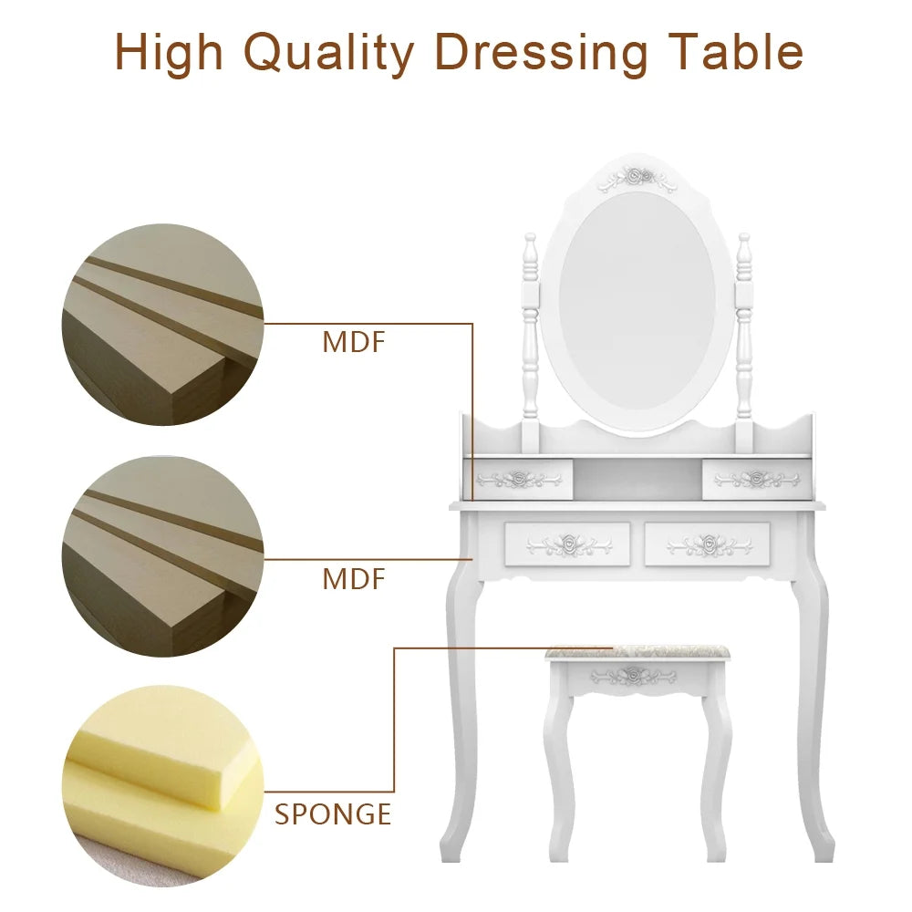 White 4 Drawer Vanity Table with Removable Mirror M34096