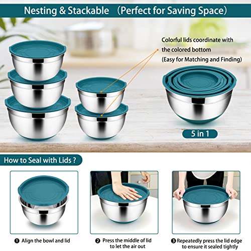 Set of 5 Stainless Steel Mixing Bowls with Lids (Black) C235520