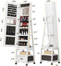 White Floor Standing Jewelry Armoire with Full Length Mirror and Wheels K583799