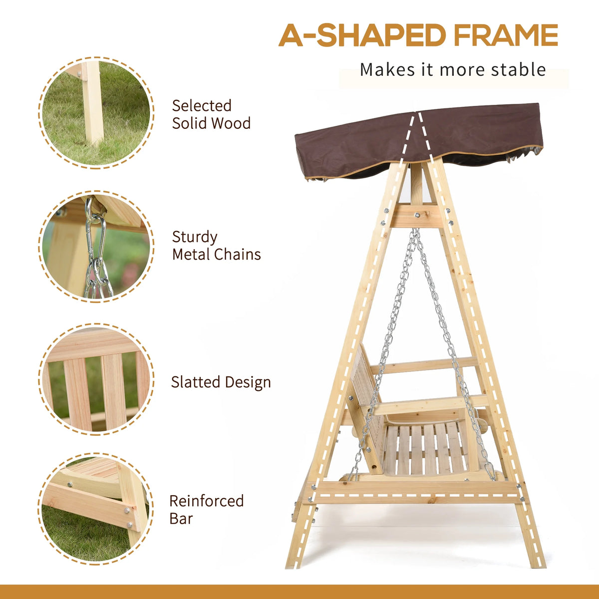 2-Person Outdoor Porch Swing with Wooden Stand R72679