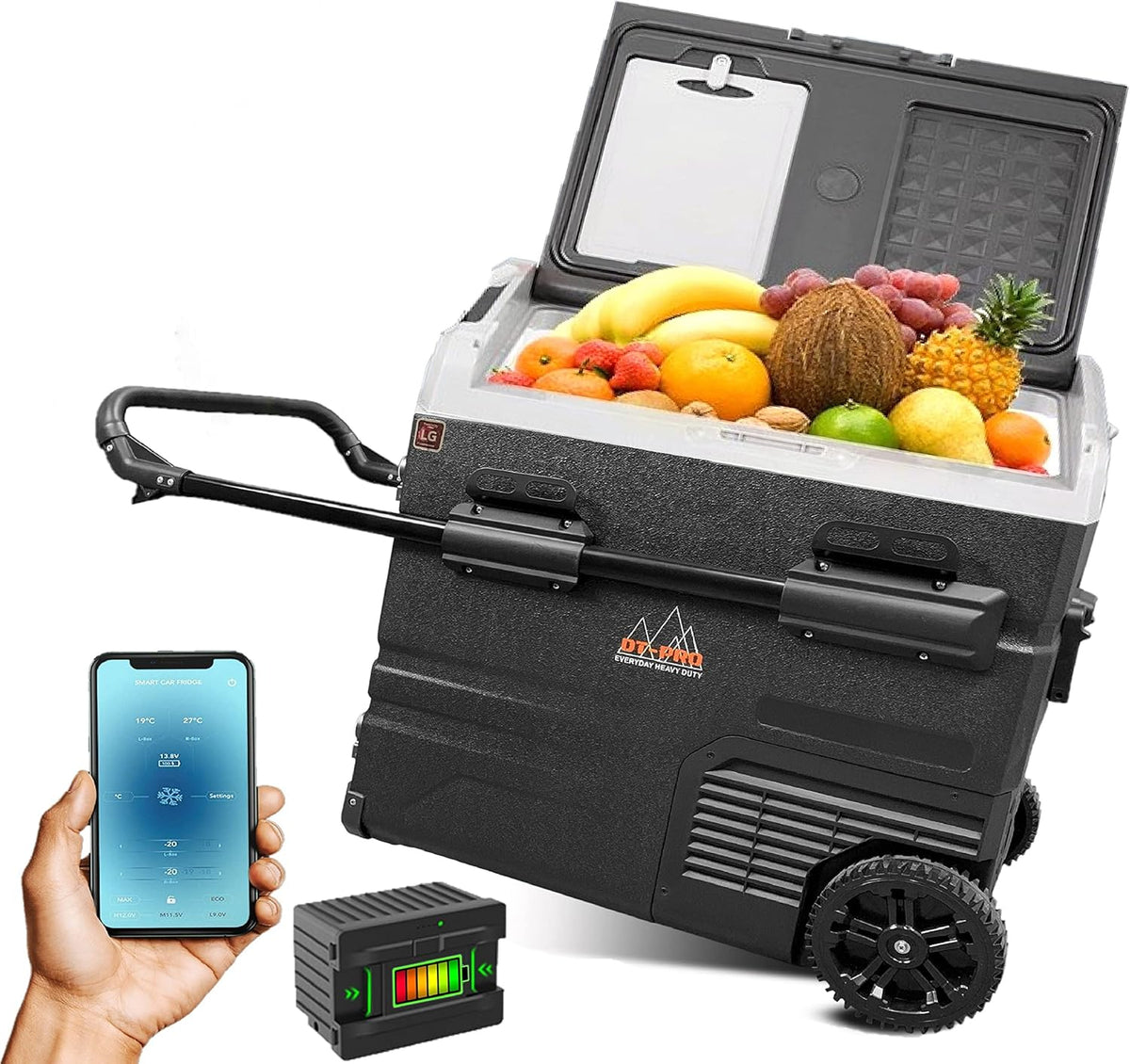 Portable Battery Operated Camping Fridge with Wheels, Dual Zone Freezer F890