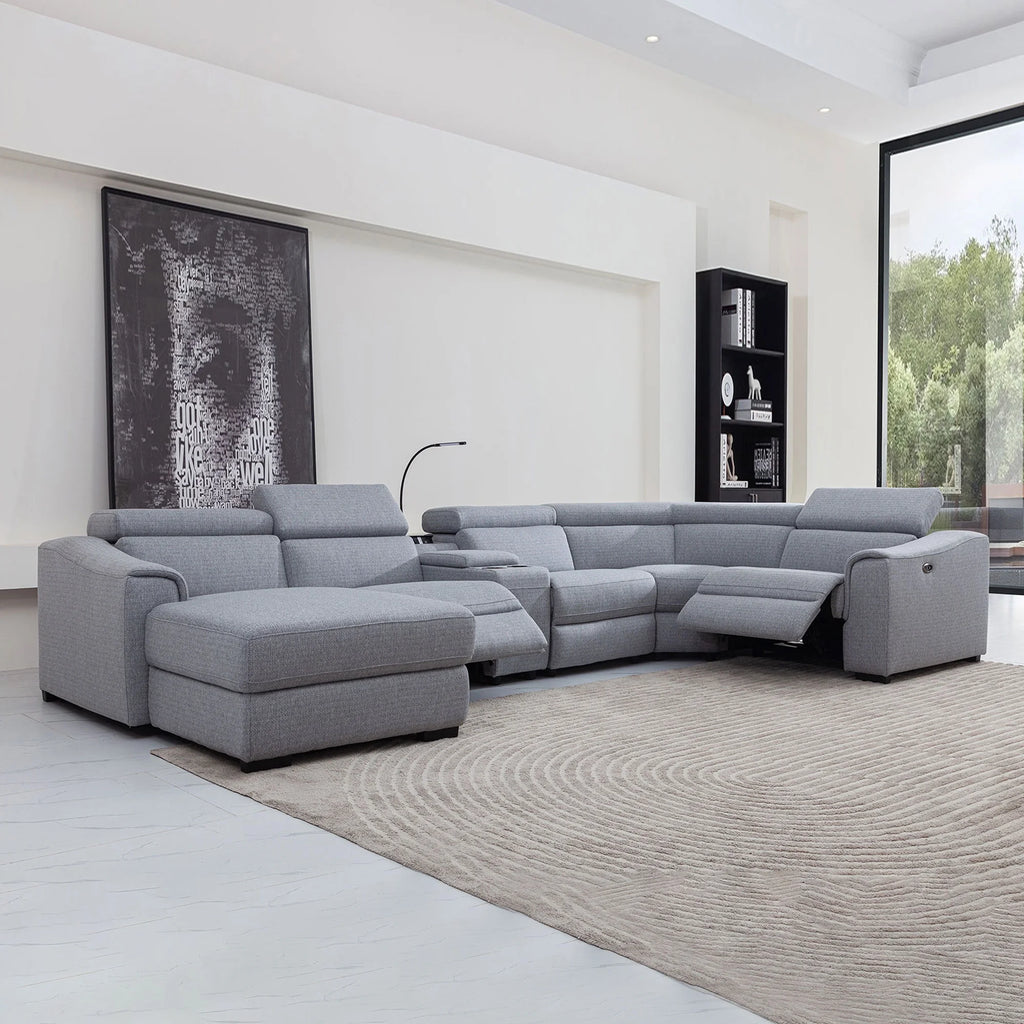 Light Grey 6 Pc Reclining Sectional with Left Hand Facing Chaise D8172