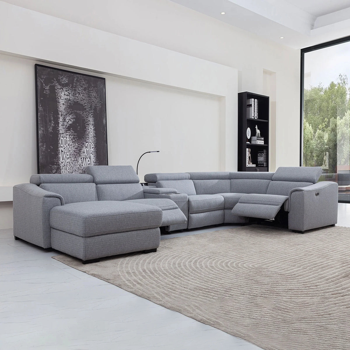 Light Grey 6 Pc Reclining Sectional with Left Hand Facing Chaise D8172