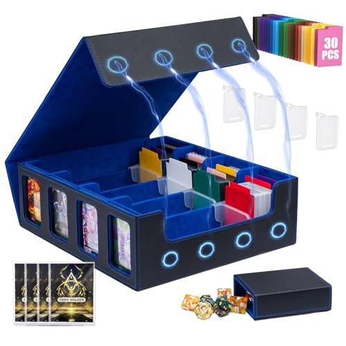 Trading Card Storage Box with Window Dice Tray, Black Grey J67520