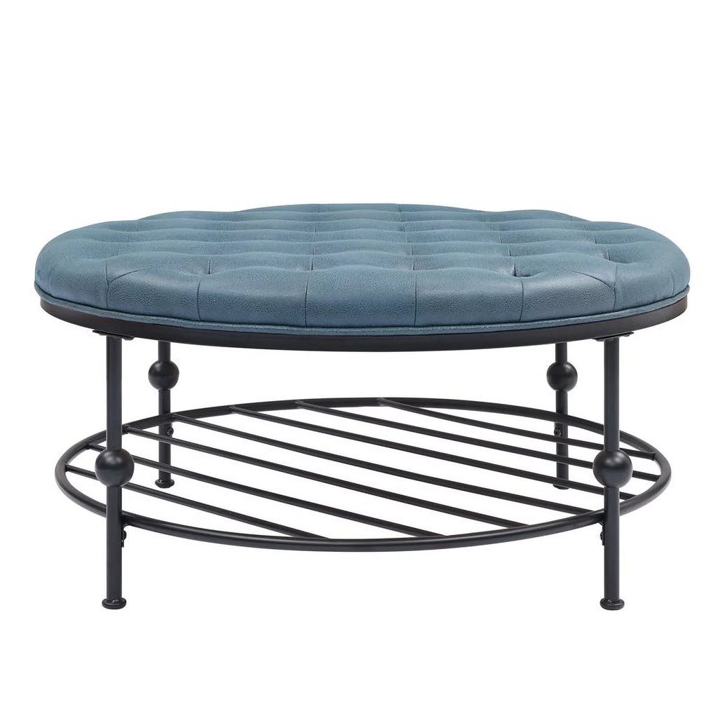 Blue Faux Leather Tufted Cocktail Ottoman A20848