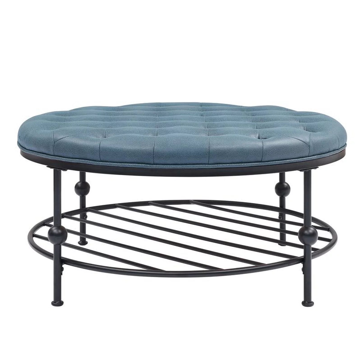 Blue Faux Leather Tufted Cocktail Ottoman A20848