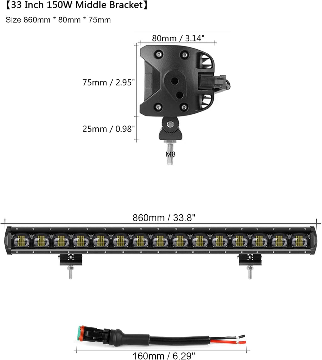 6D 33 Inch 150W Single Row LED Work Light Bar E9470