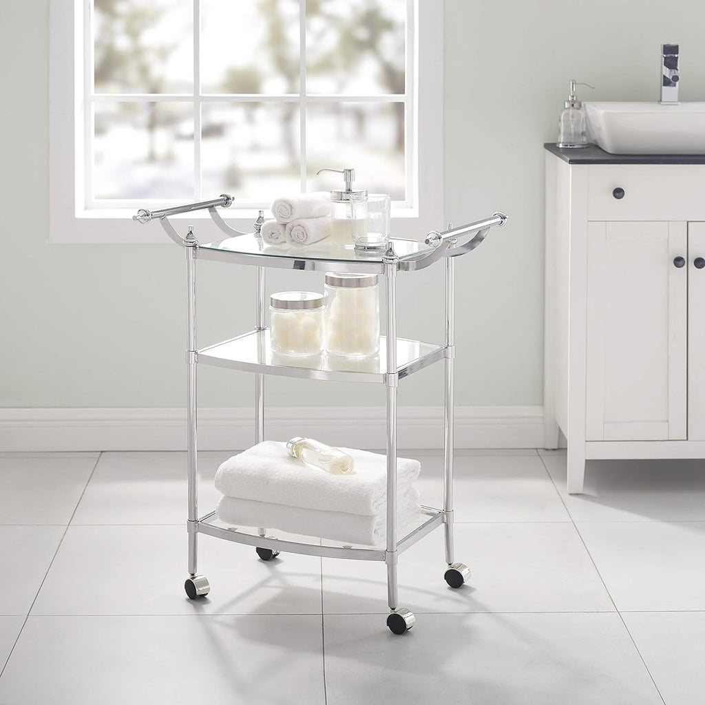 Chrome and Clear Glass Mobile Bar Cart O364
