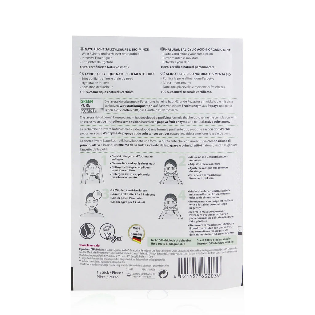 Purifying Sheet Mask with Natural Salicylic Acid & Organic Mint, 1 Sheet D382391