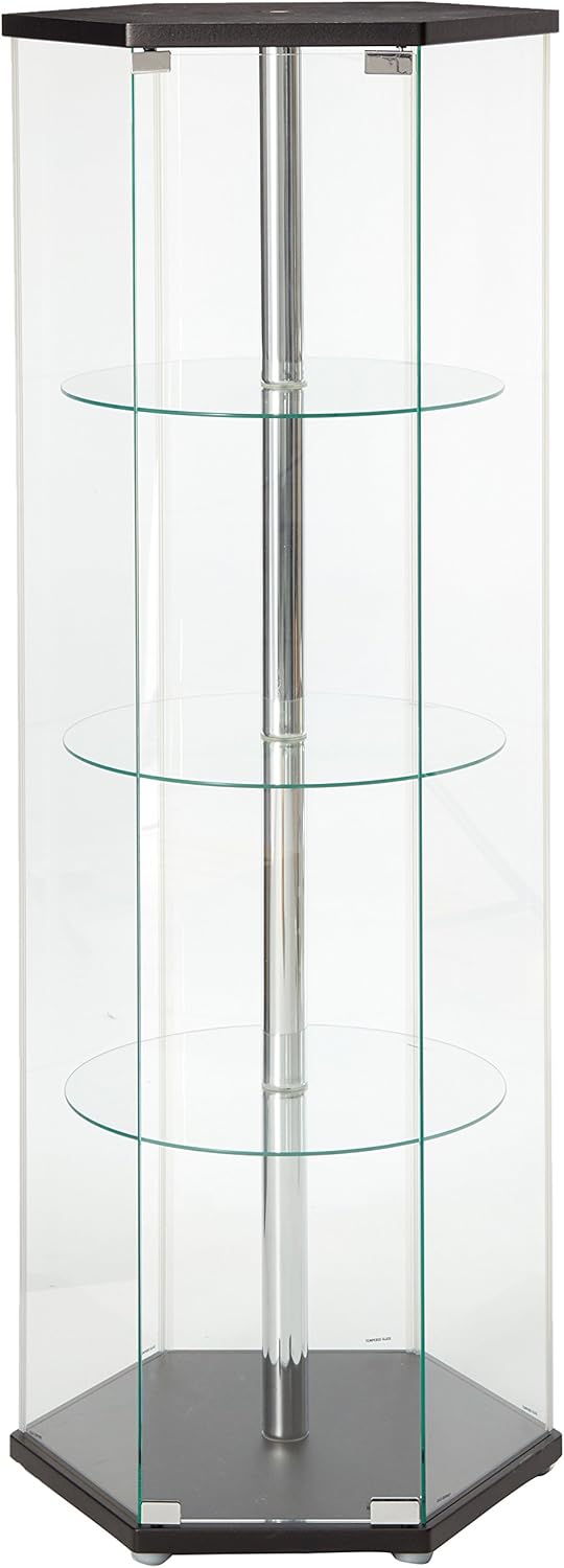 Hexagon Shaped Curio Cabinet Black and Clear H284