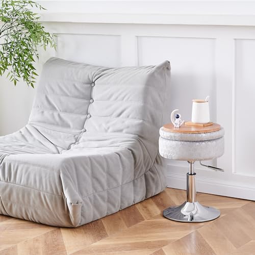 Black Velvet Height Adjustable Swivel Makeup Ottoman Stool with Storage N325134