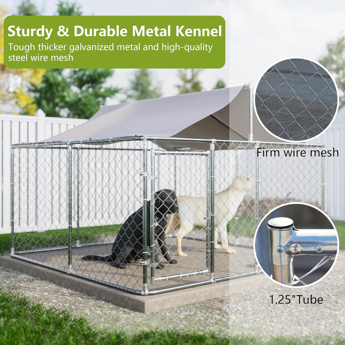 7.5' x 7.5' Large Outdoor Dog Kennel with WaterProof UV-Resistant Cover V675942