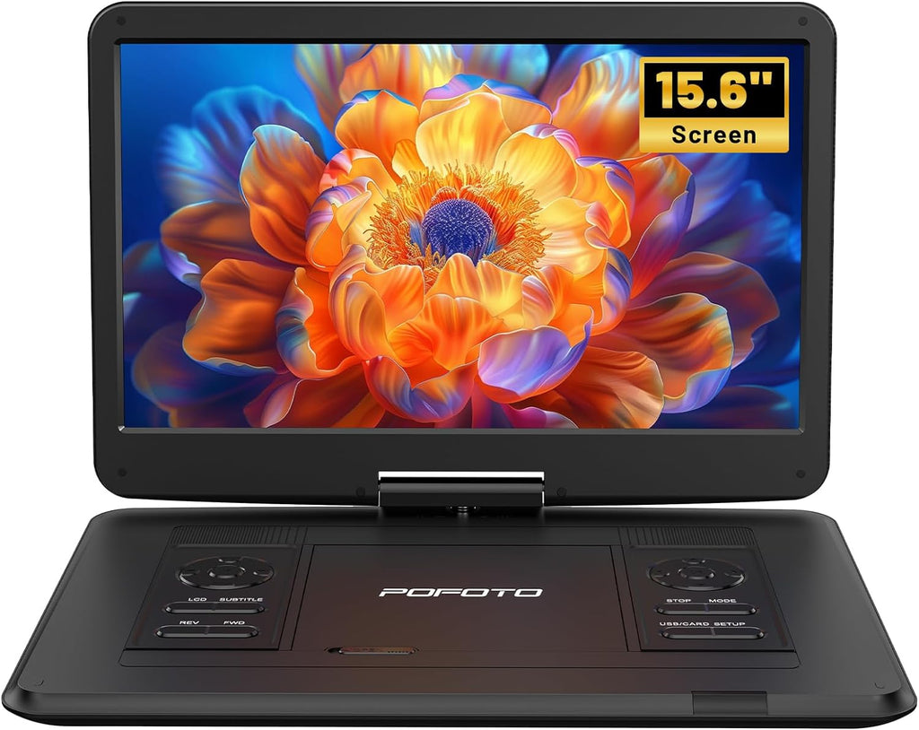 17.5” Portable DVD Player with 15.6” HD Screen, 6 Hours Rechargeable Battery, Dual Speakers, Remote Control, Black I249957