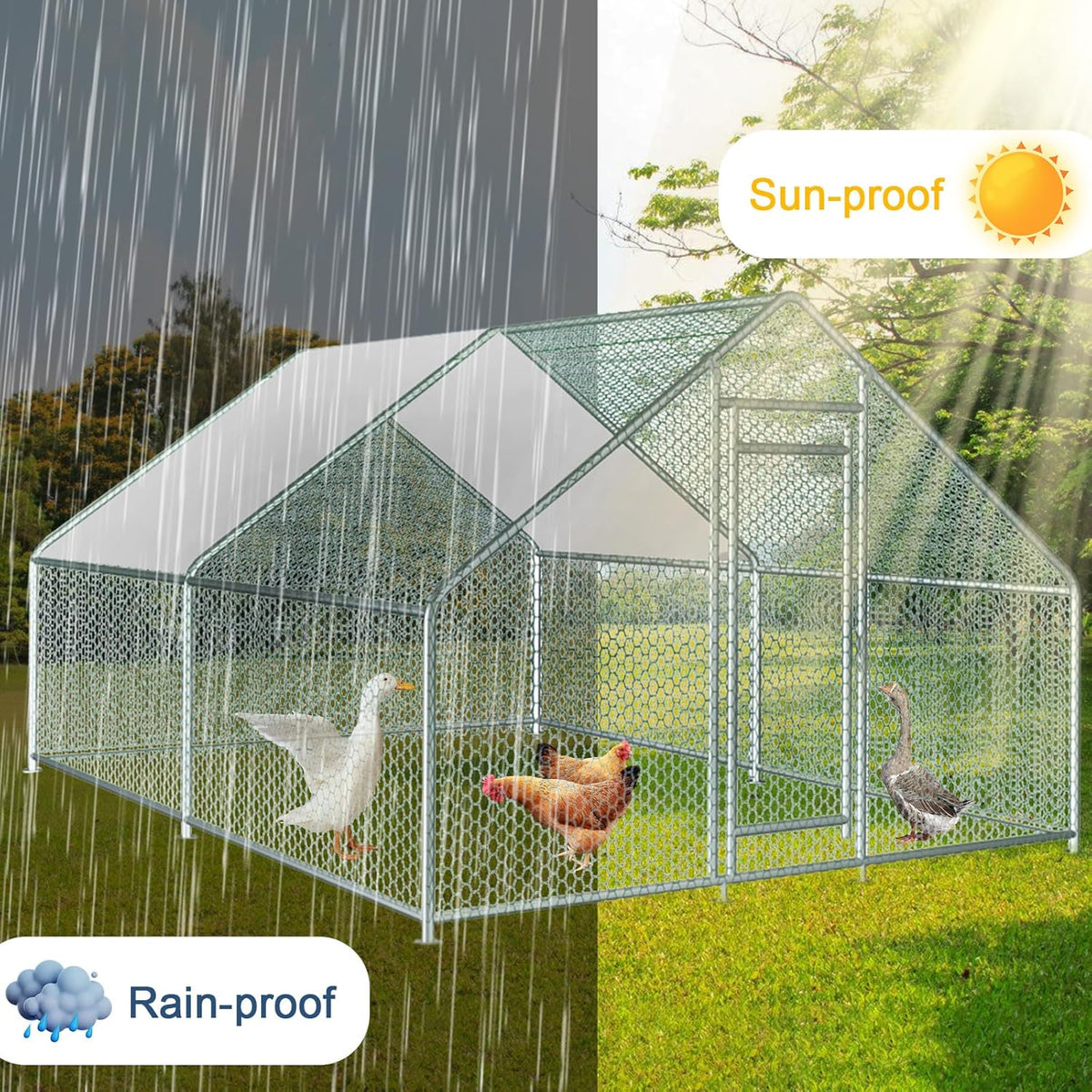 13x10x6.5 FT Metal Chicken Coop with Waterproof Cover D6840