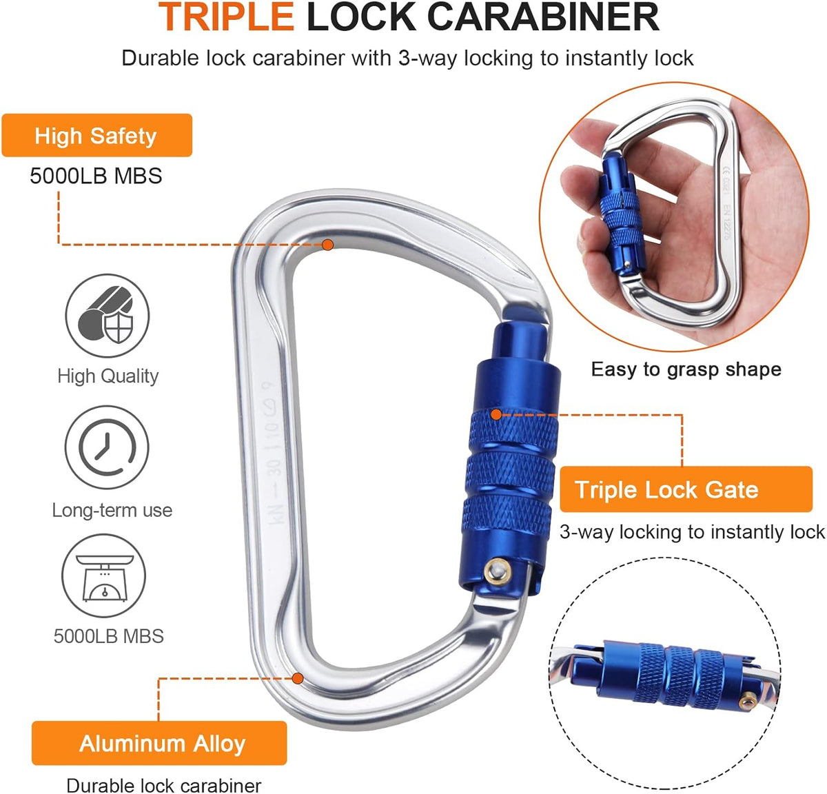 Steel Wire Core Flipline Rope Kit 5/8 x 12 ft with Triple Lock Carabiner Pack of 2 L9679