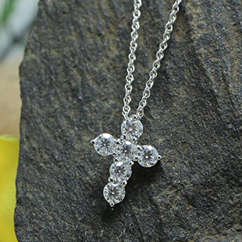 1/2 Carat Round Cut Lab Created Moissanite Diamond Cross Pendant Necklace In 14K Gold Over Sterling Silver With 18" Chain T20621