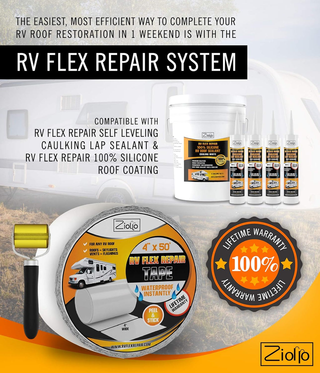 White 4-inch x 50 Foot Roll RV Flex Repair Tape N270