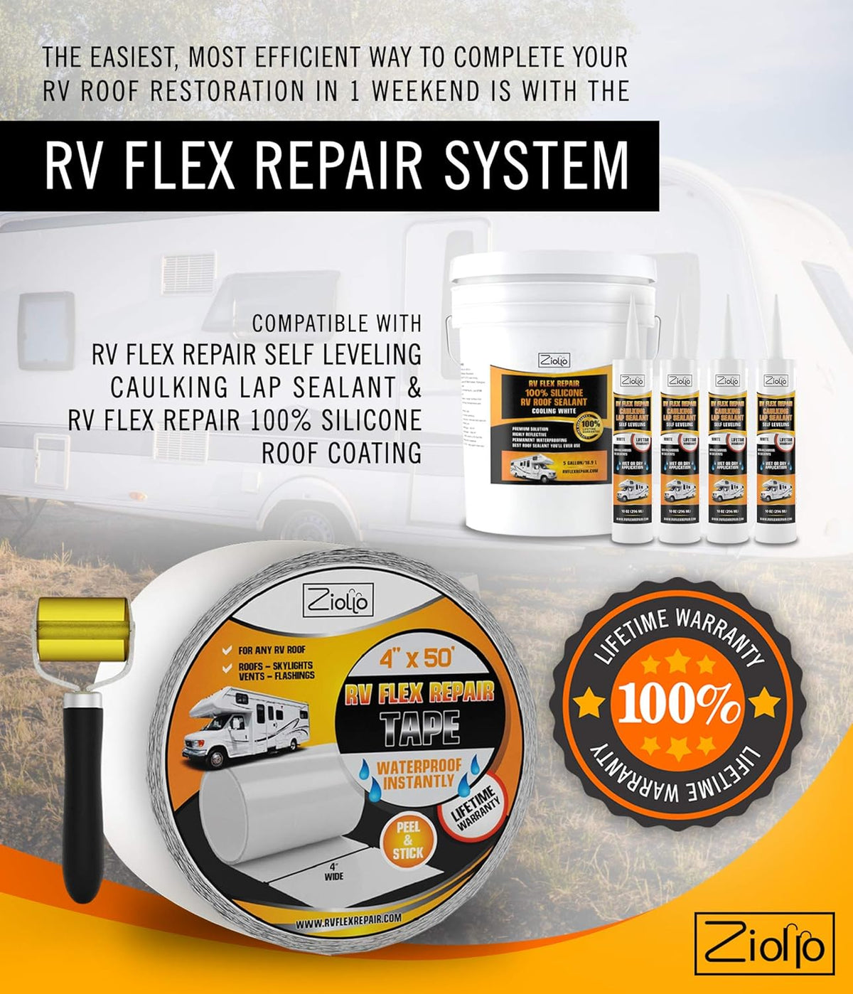 White 4-inch x 50 Foot Roll RV Flex Repair Tape N270