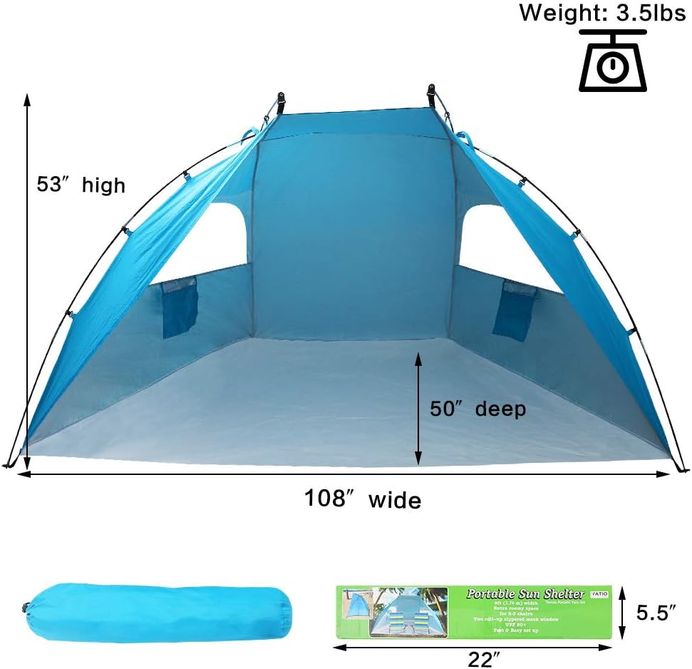 Portable Sun Shelter Beach Tent, 9ft Large Tent, UV Protection, Blue Z91795