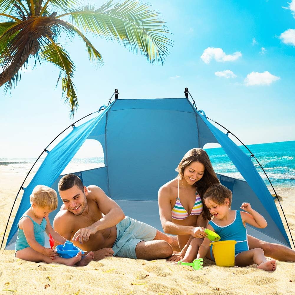 Portable Sun Shelter Beach Tent, 9ft Large Tent, UV Protection, Blue Z91795